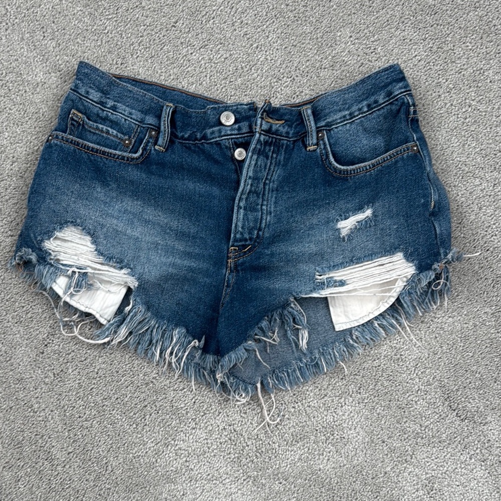 We The Free Blue Jean Shorts Distressed High-Waisted